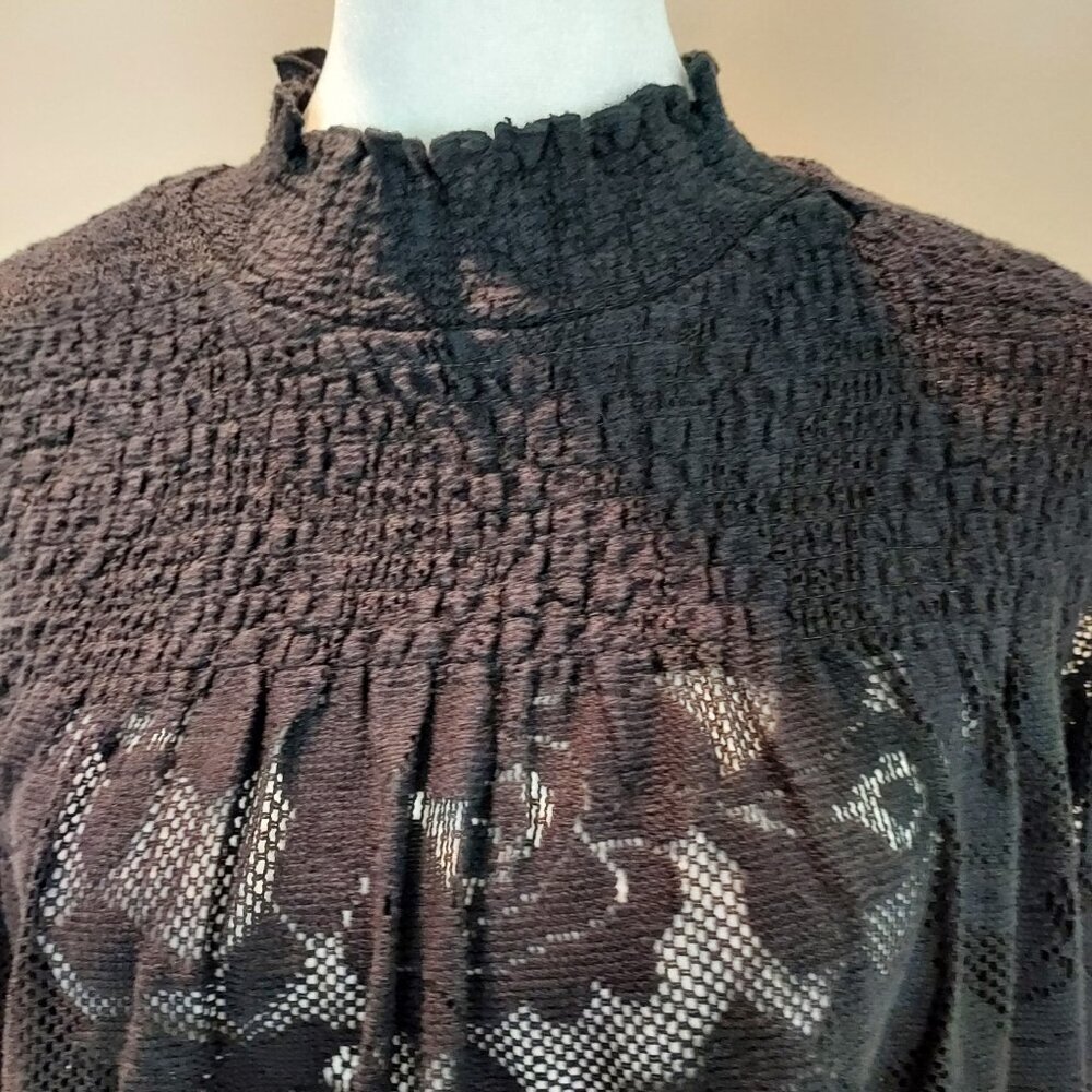 Sundance Dorina Black Lace Mock Neck Blouse Size Lg Size Lg - Picture 5 of 11